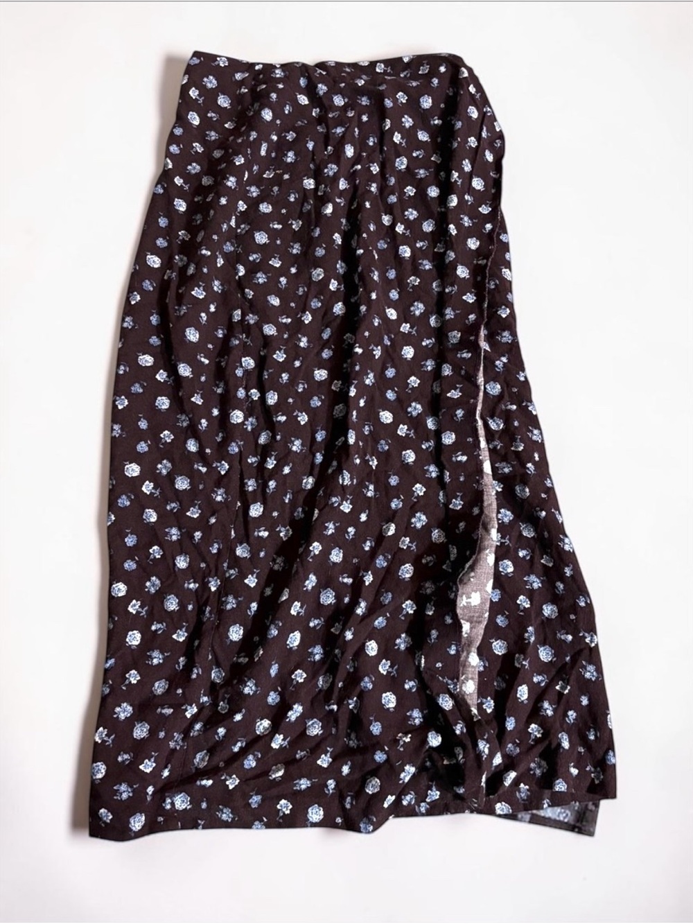 Vintage 90s Early 2000s Exact Change Brown Blue Floral Rayon Midi Wrap Skirt S